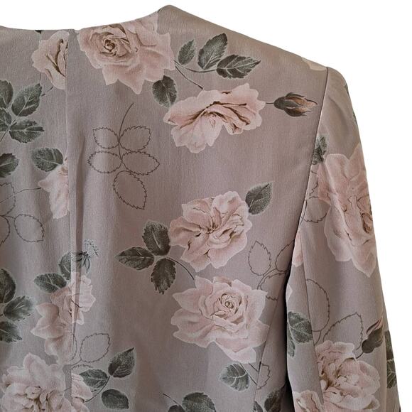 Rena Rowan For Saville Tan Multicolored Floral Silk Long Sleeve Jacket Top - 6P - Picture 6 of 7